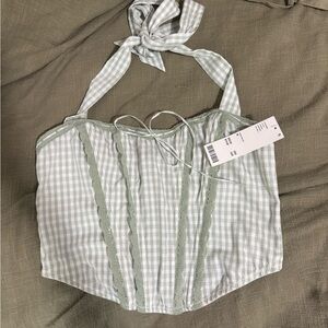 Green Gingham Corset Top